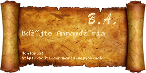 Böjte Annamária névjegykártya